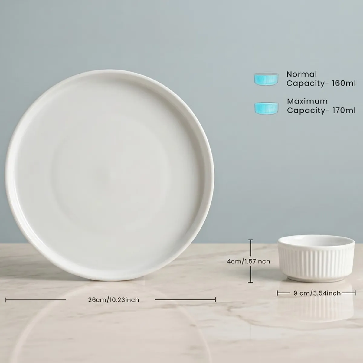 White round plate and ribbed bowl shown together