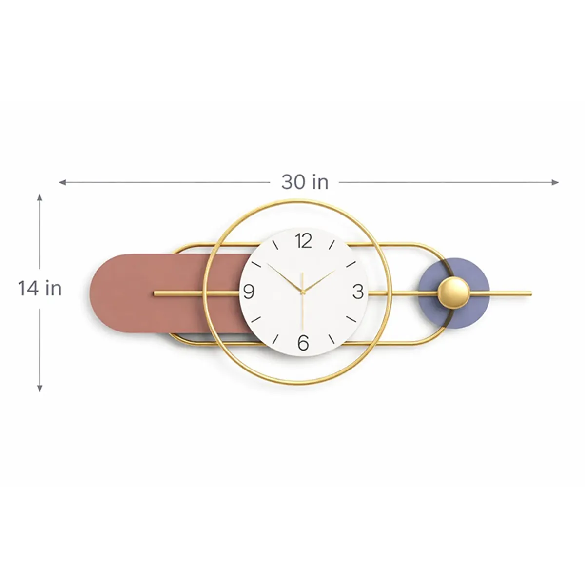 Decorative wall clock with elongated design shown against a plain background