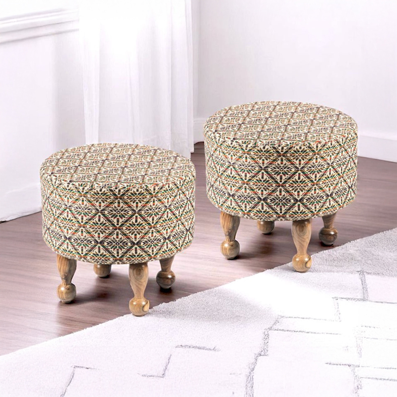 Gverix Acacia Wooden Ottomans (Multicolor) - Set Of Two