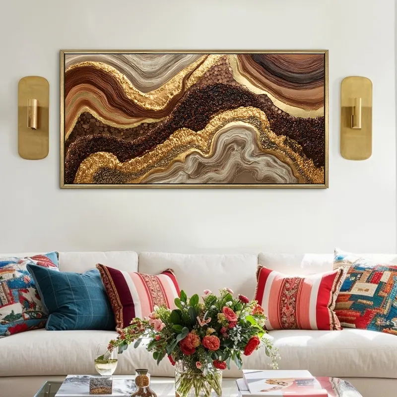 Mocha Ridge Swirl Wave Canvas Wall Painting