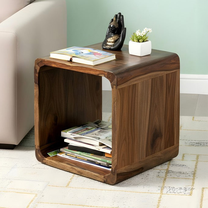 Overox Sheesham Wooden Side & Bedside Table - Brown