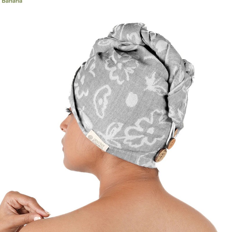 Banana Jacquard floral Hair Towel 210 GSM - Charcoal