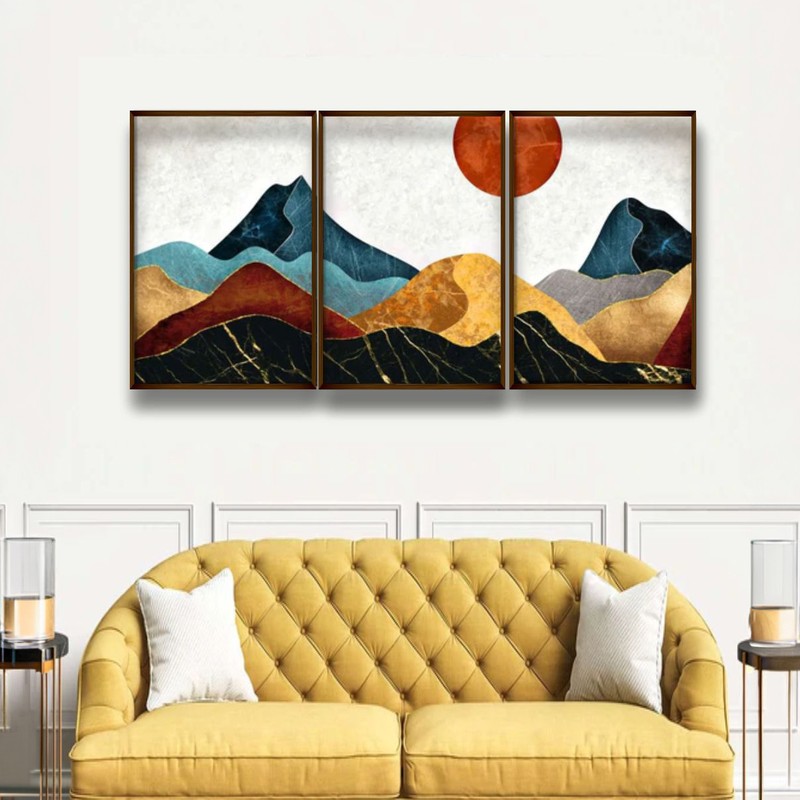Sunlit Highlands Canvas Wall Painting - Set of Three