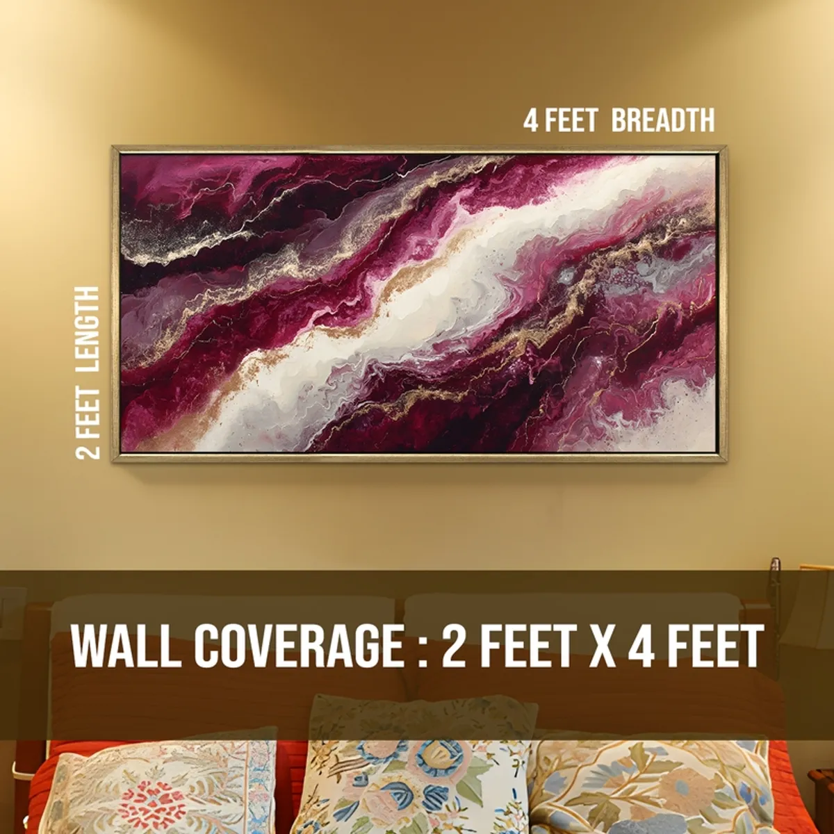 Large rectangular abstract wall painting shown with 2 x 4 feet coverage