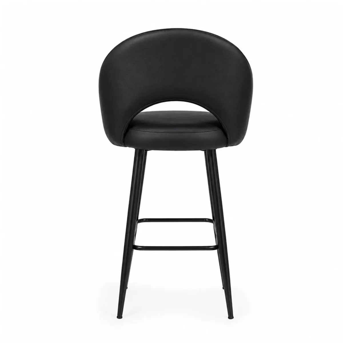 Rear view of the black bar chair with smooth rounded back