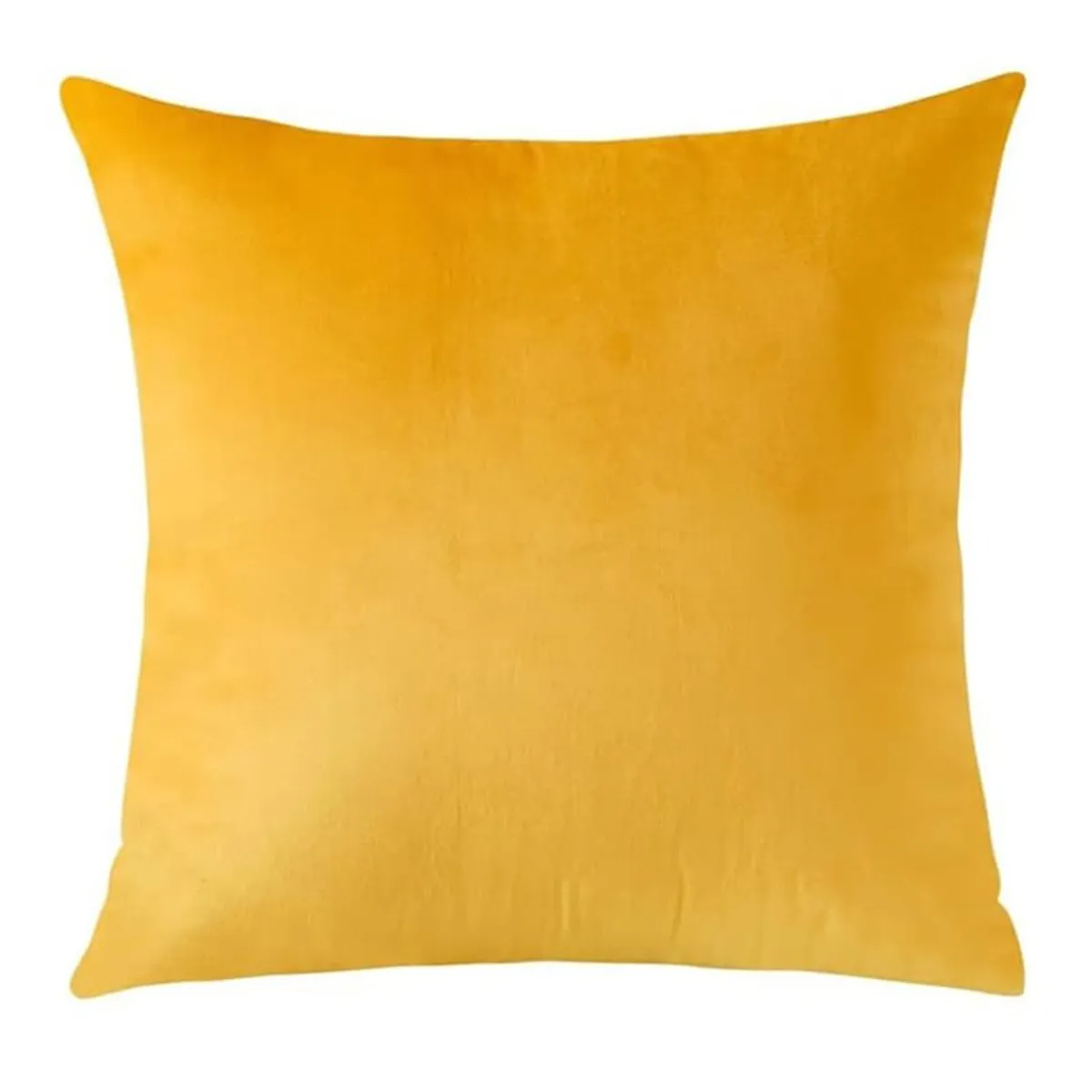 Single yellow square velvet cushion cover shown against a white background