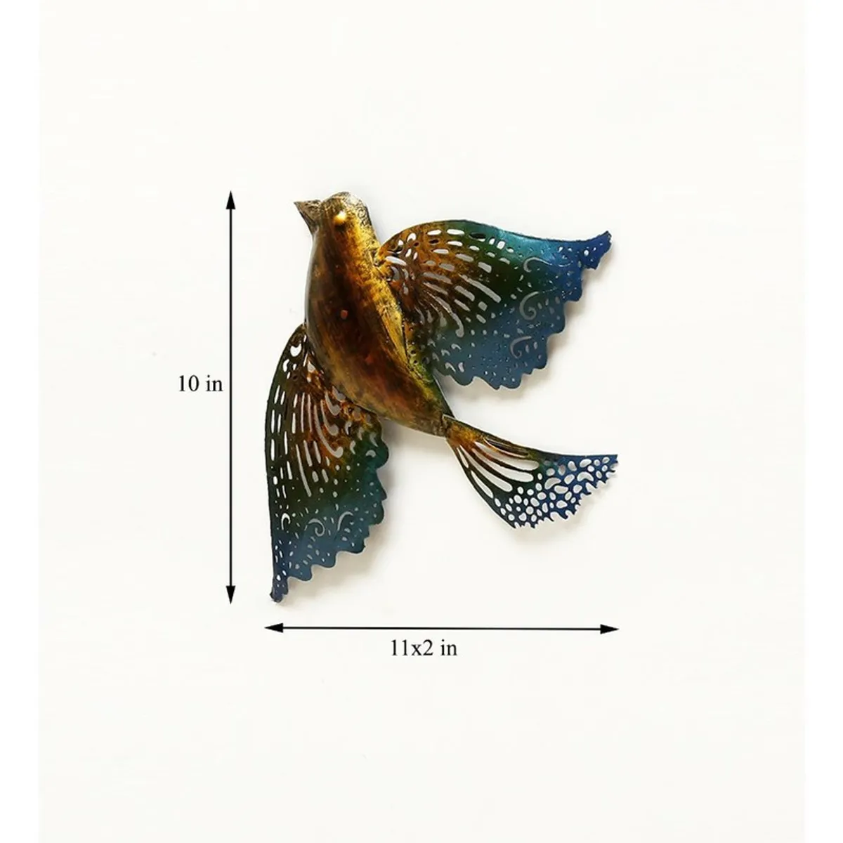 Single multicolour bird wall accent shown with printed size markings