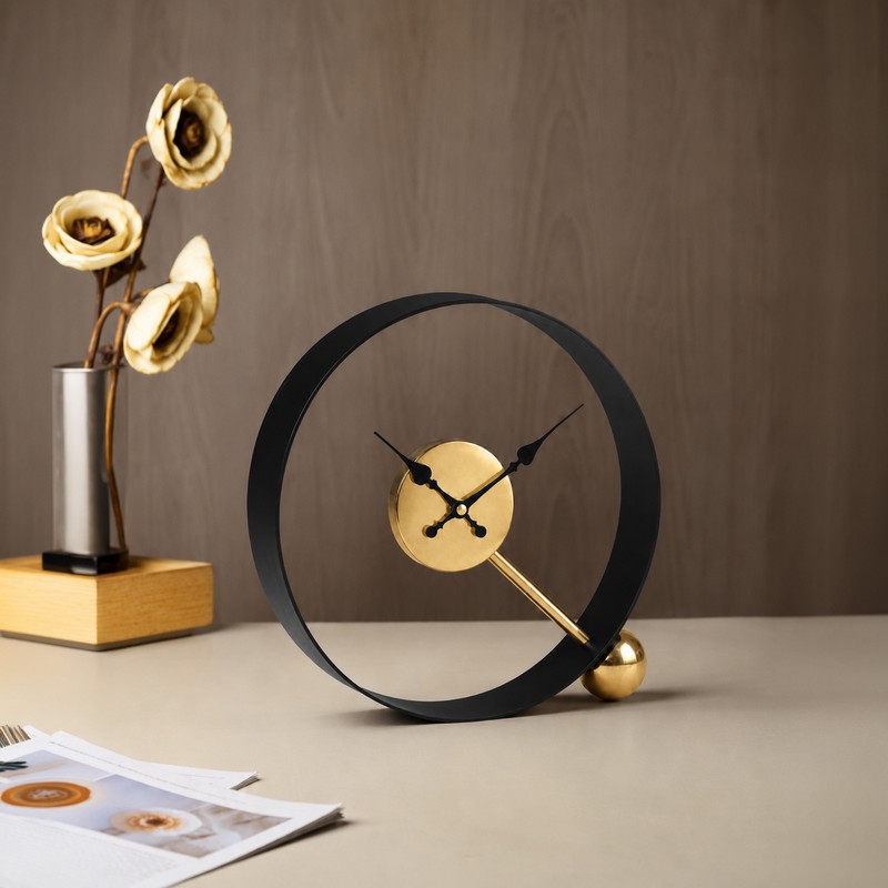 Chrono Lens Iron Table Clock - Black,Gold