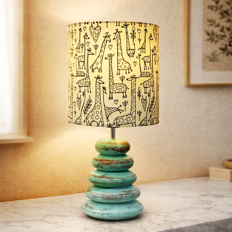 Tall Tales Blue Wood Fabric Table Lamp - Beige,Brown