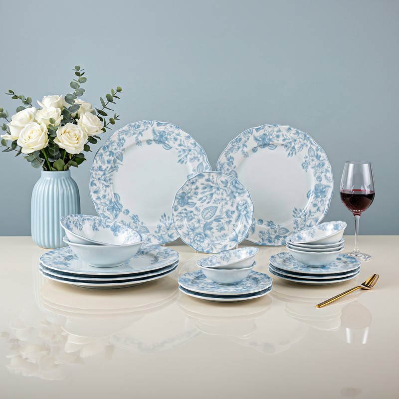 Hearthline Porcelain Dinner Set (Blue & White) - 20 Piece Set
