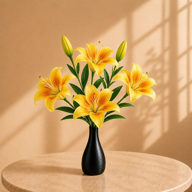 Lily Luxe Artificial Flower Stick (Yellow) - Set of Two