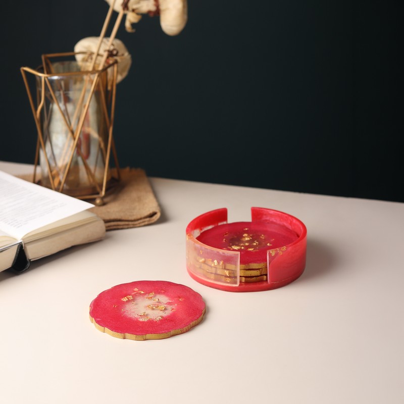 Siena Resin Coasters With Stand - Four Piece Set
