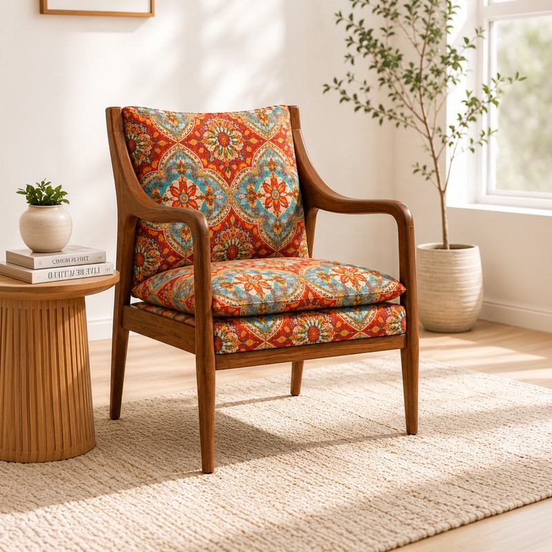 Rangrez Teak Wood & Faux Seude Accent Chair