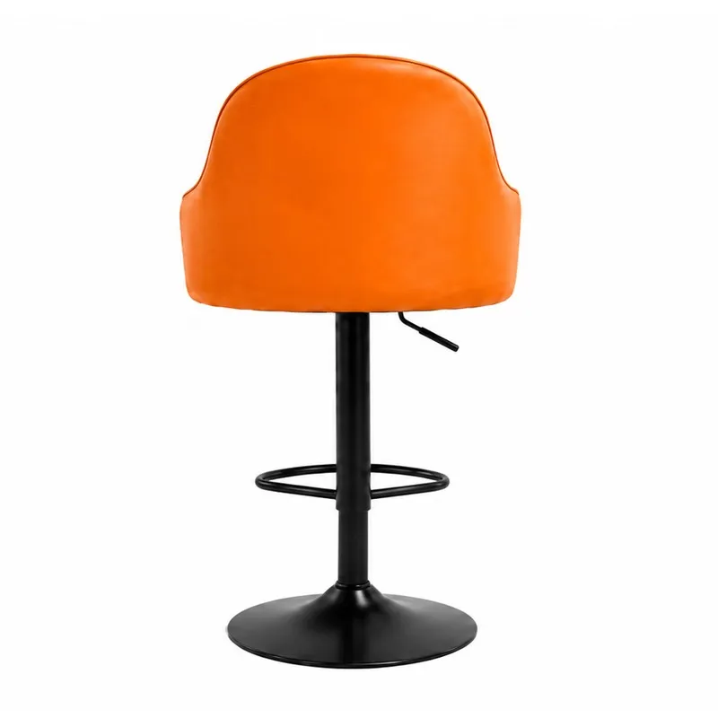 Back view of orange bar chair with black pedestal base