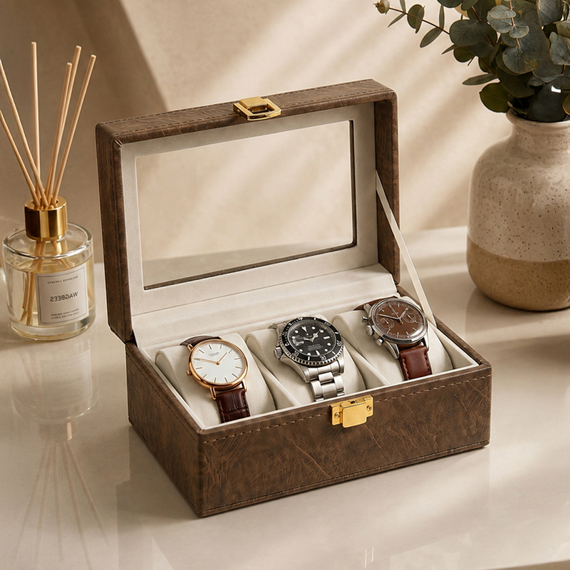 AarviDecor WristVault Faux Leather Watch Organizer - Brown