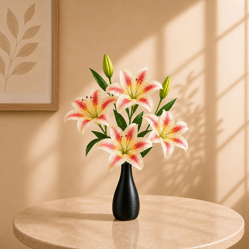 Lily Luxe Artificial Flower Stick (Yellow & Pink) - Set of Two