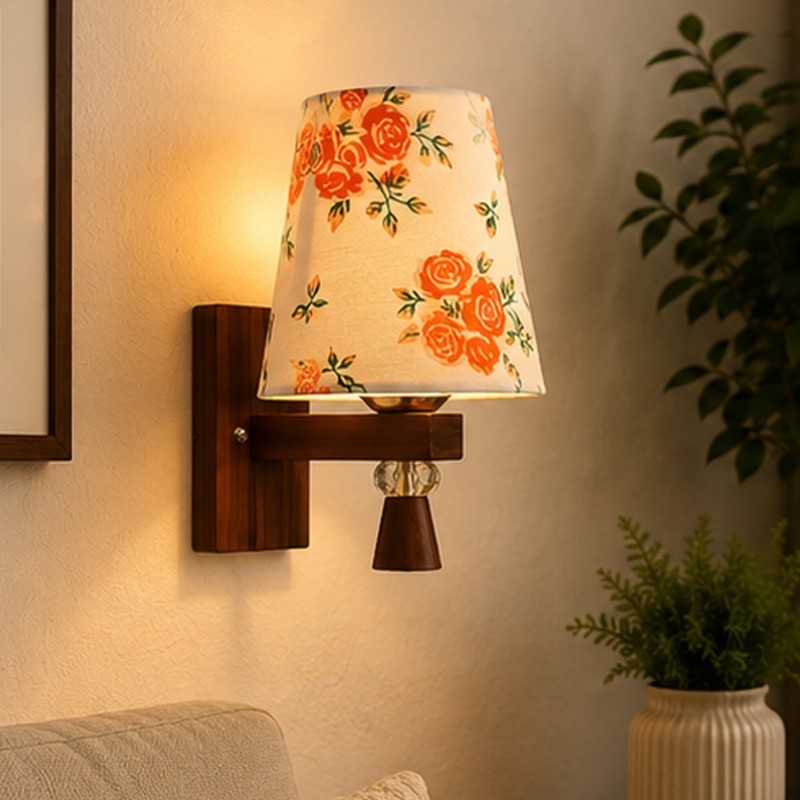 Peony Print Cotton Wall Lamp - Multicolor