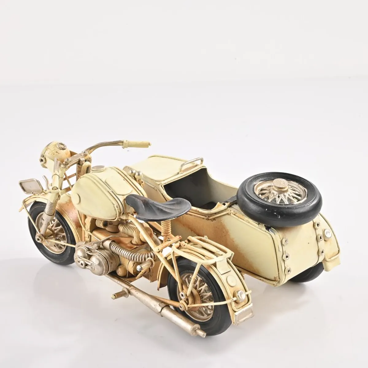 Rear angled view of motorcycle sidecar decorative showpiece