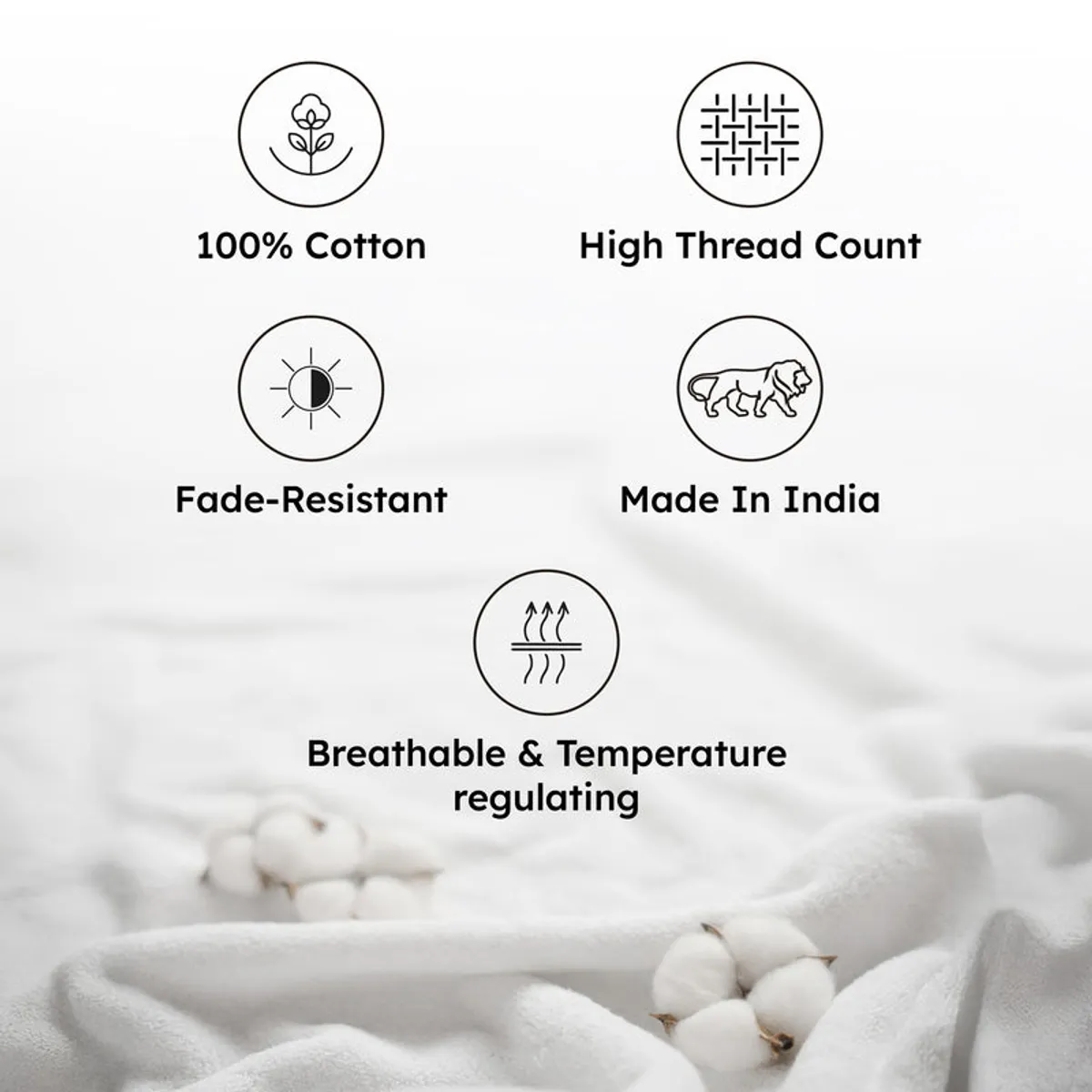 Promotional graphic with cotton and fabric feature icons