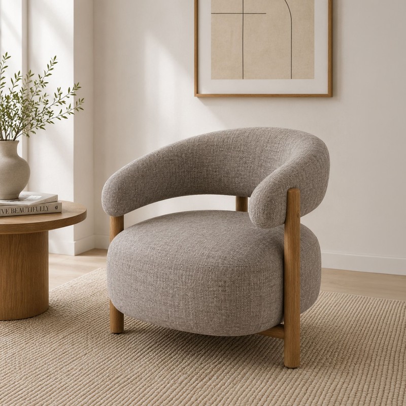 Atelier Teak Wood & Suede Accent Chair - Grey