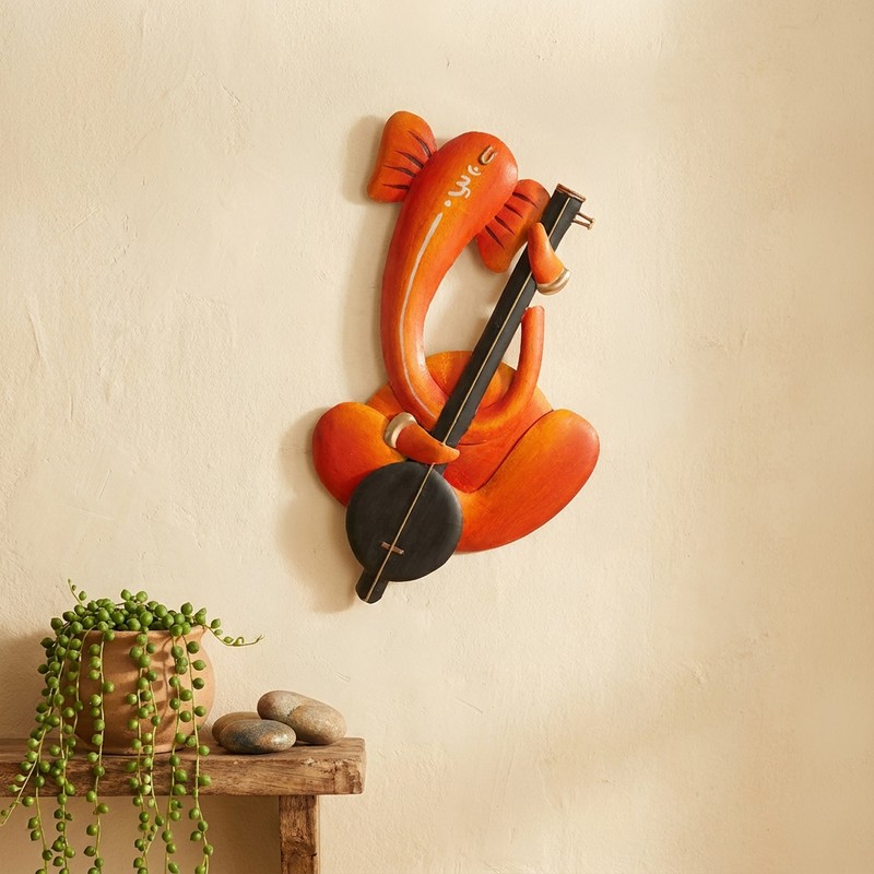 Veena Vinayaka Iron Wall Accent
