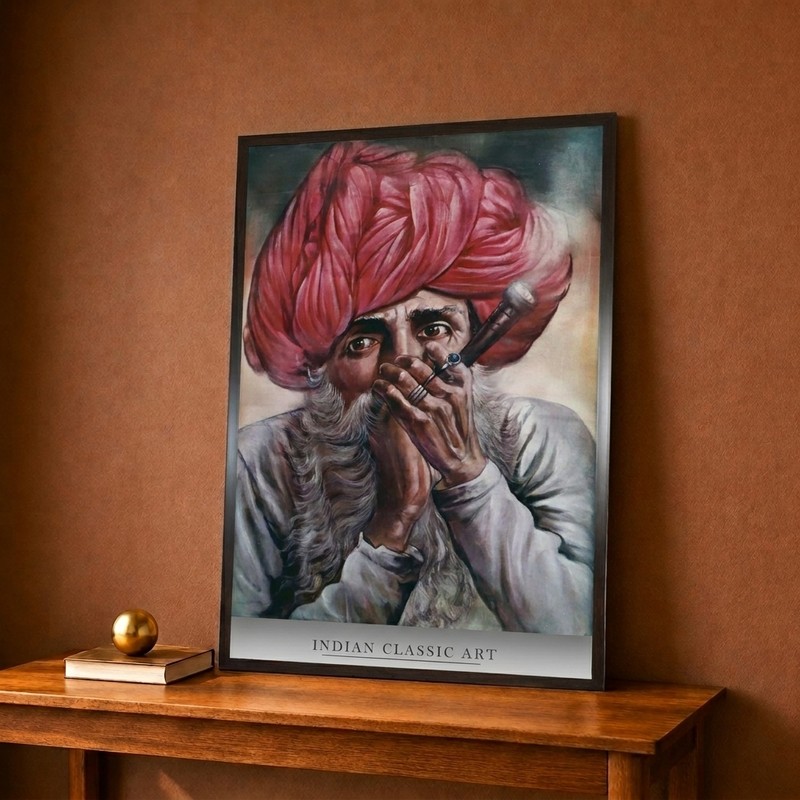Turbaned Musician Portrait Canvas Wall Painting