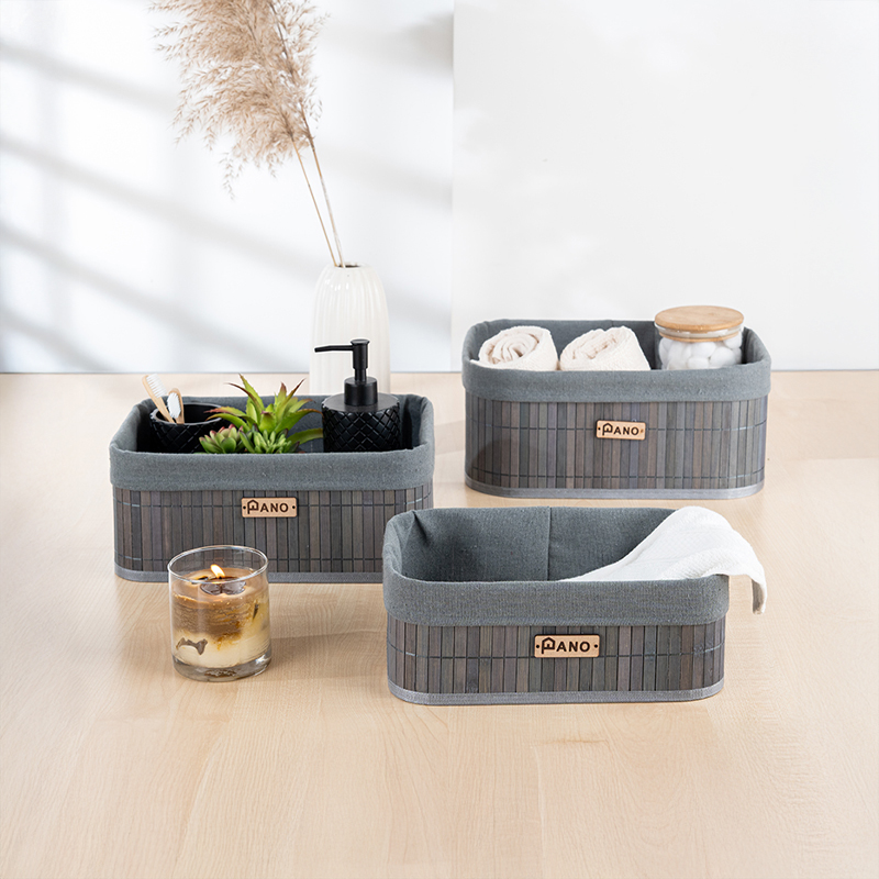 Cane Vista Bamboo Storage Basket (Grey) - Set of Three