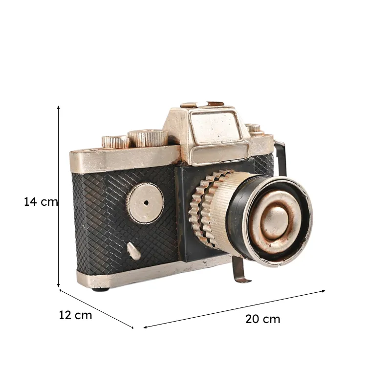 Vintage camera showpiece with dimensions shown visually