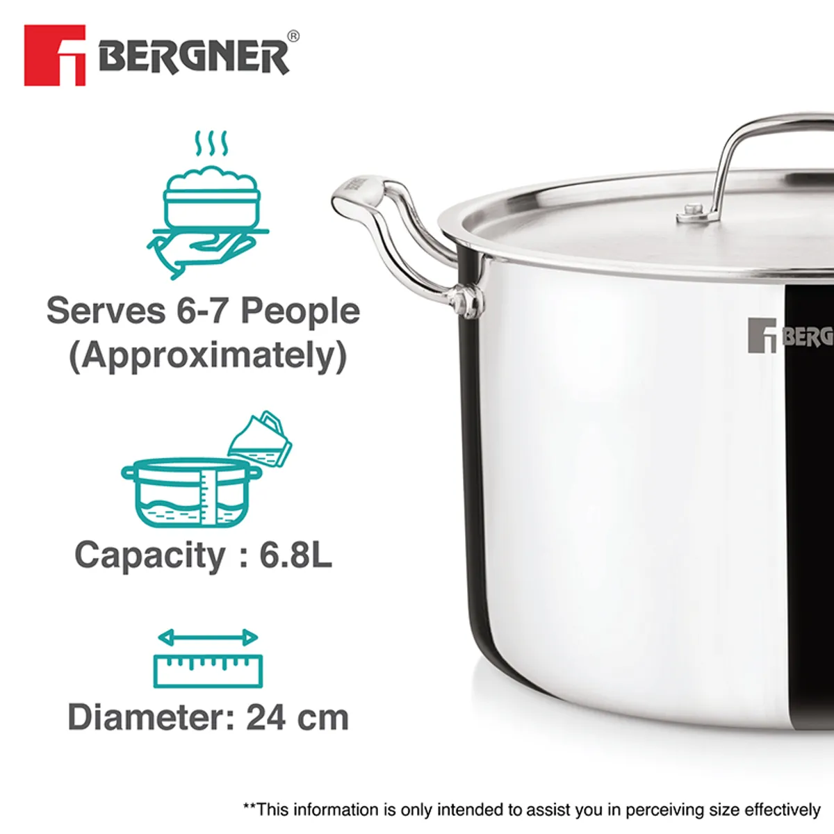 Close view of silver cooking pot with lid and side handle