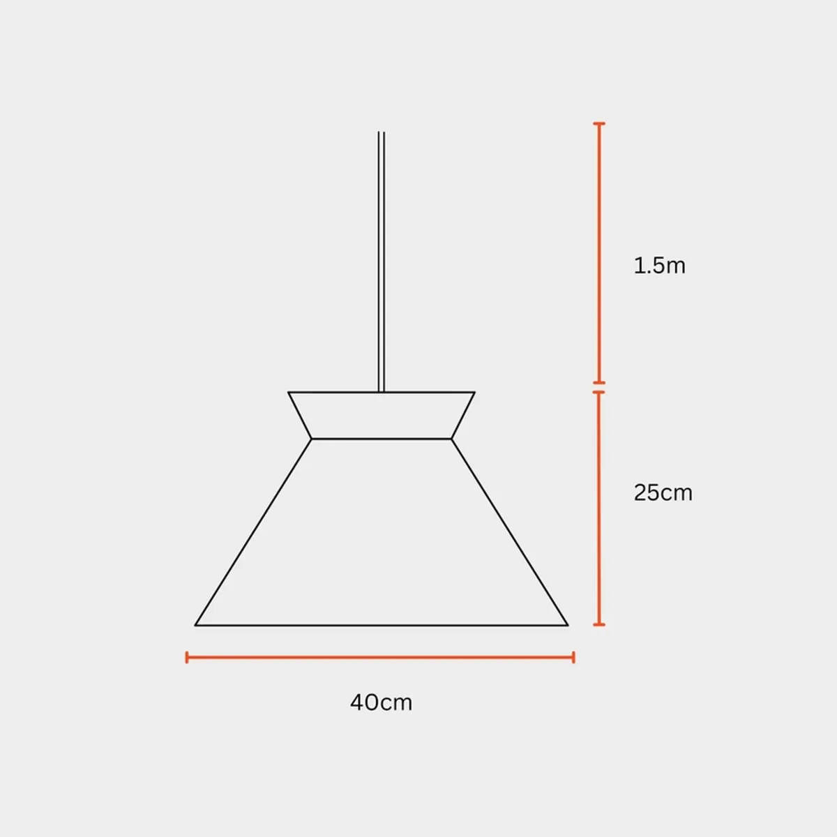 Line drawing of a pendant lamp with dimension markings