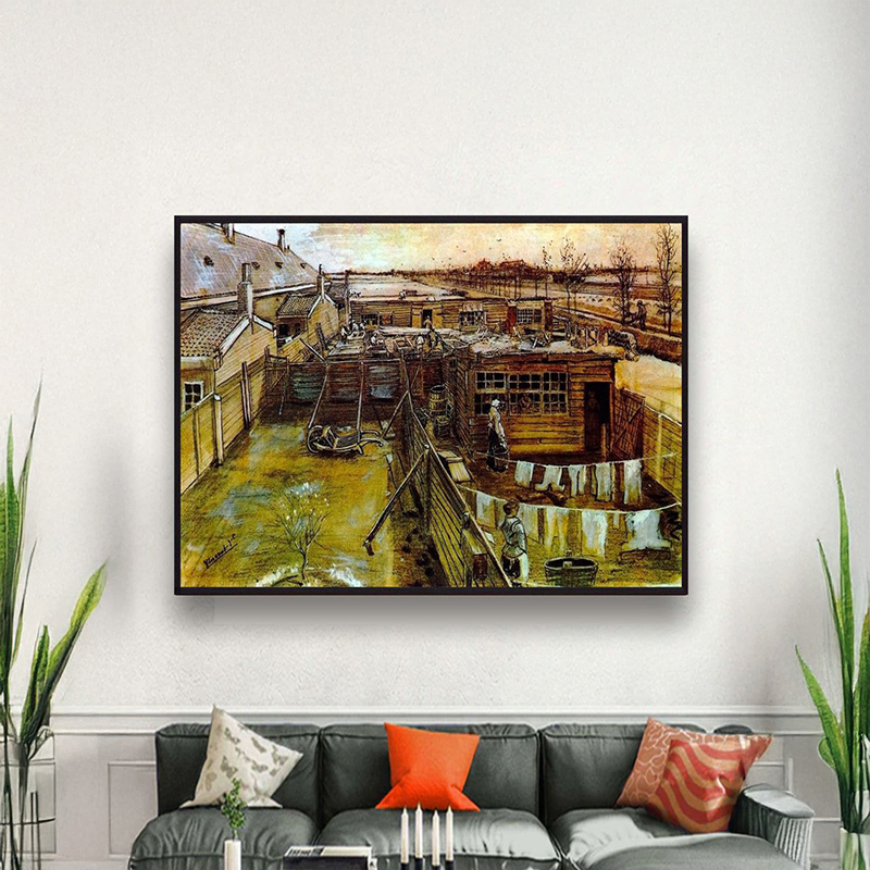 Backyard Washing Day Canvas Wall Painting With Frame - Small