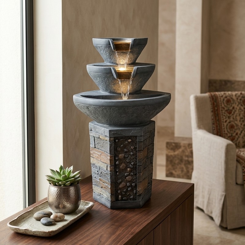 Regal Tiered Bowl Water Fountain - Grey,Gold