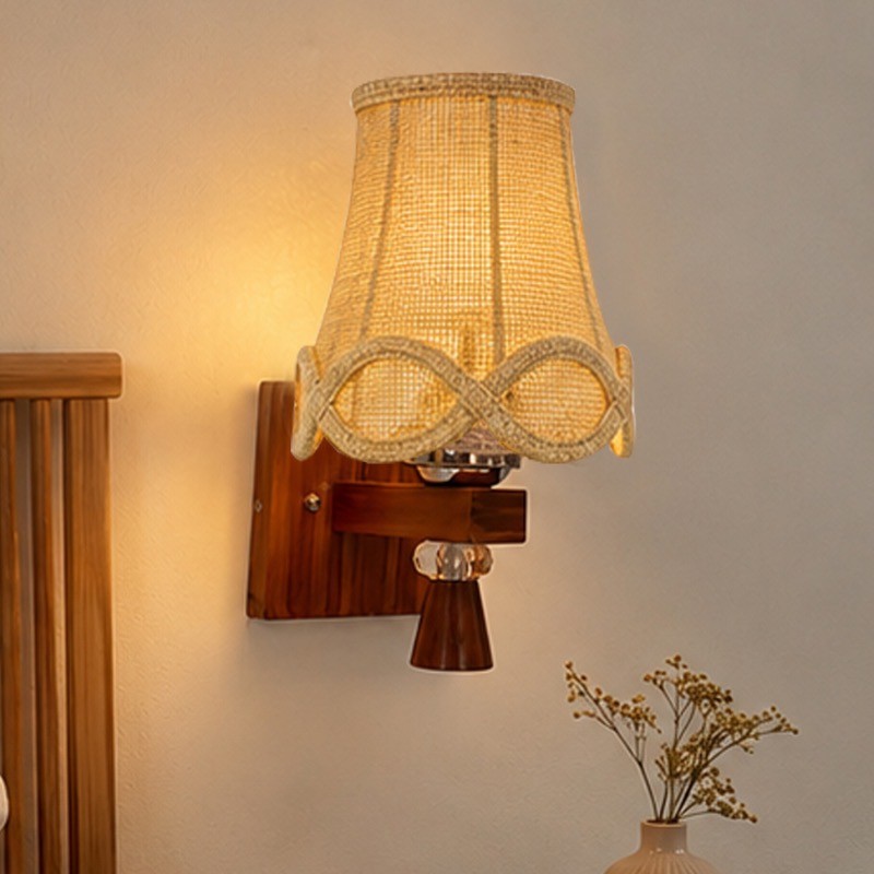Woven Braid Jute Wall Lamp - Brown