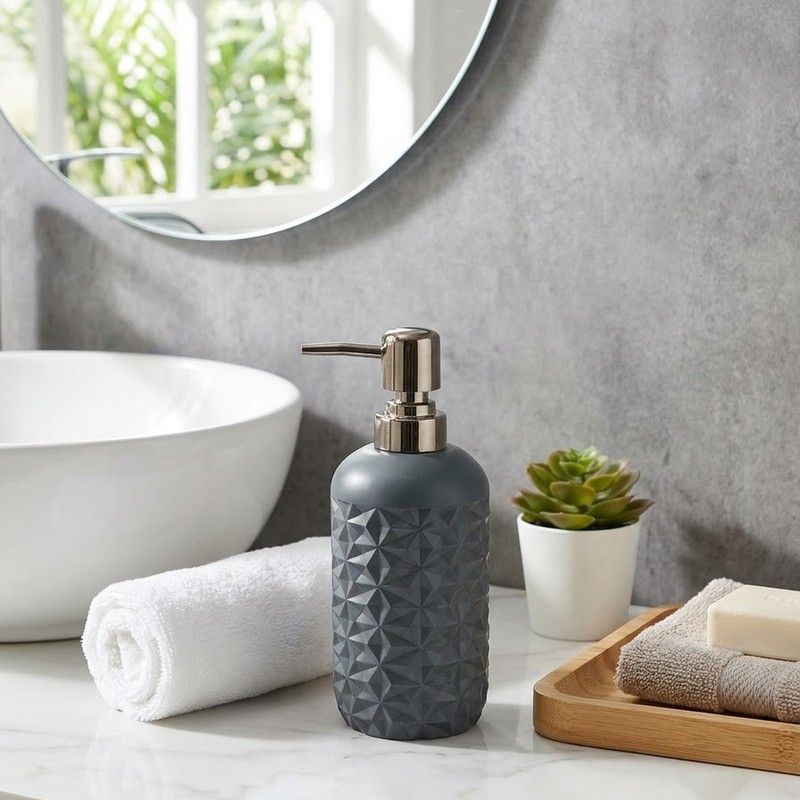Faceted Polyresin Soap Dispenser (Deep Grey) - 420 mL - 420 mL