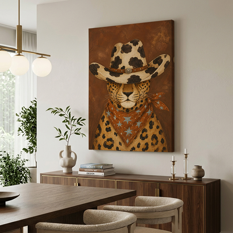 Leopard in a Ten-Gallon Hat Canvas Wall Painting - Small