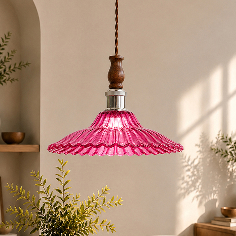 Viridian Glass Ceiling Lamp - Pink