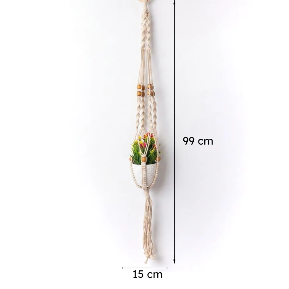 White hanging planter shown vertically against a plain background