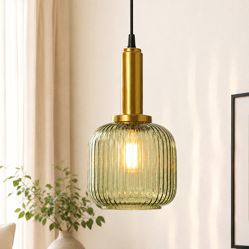 Lunaro Ribbed Glass Ceiling Lamp - Green
