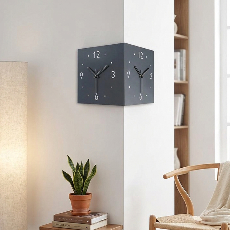 Architectural Corner Wrought Iron Wall Clock - Black