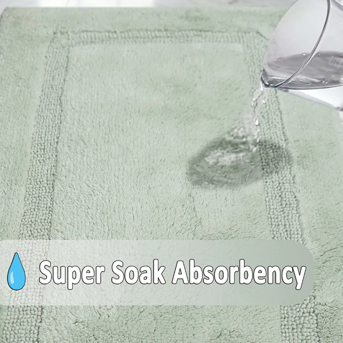 Water being poured onto the green bath mat in an absorbency demonstration