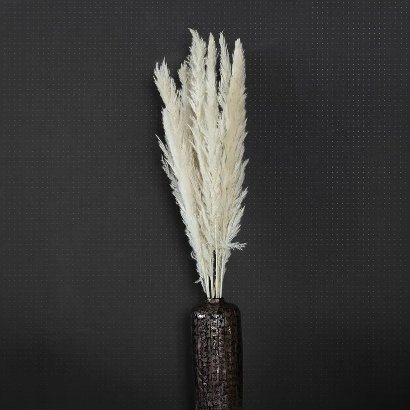 Ivory dried pampas stems displayed in a dark textured vase