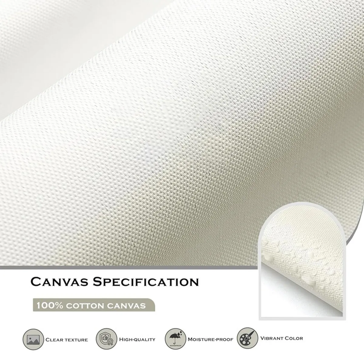 Close-up of white canvas texture with woven surface detail