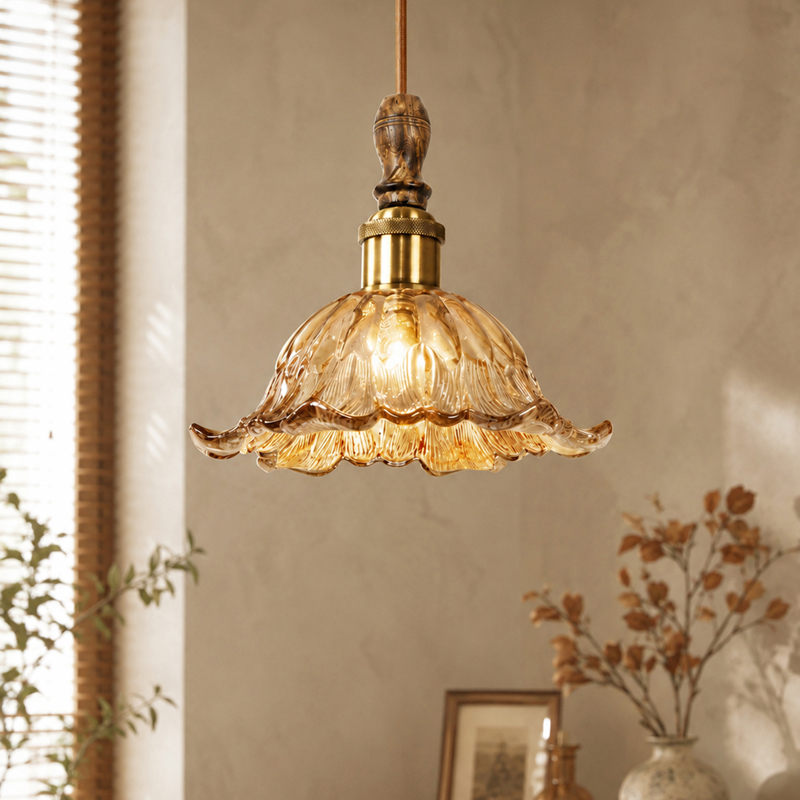 Veloura Floral Glass Ceiling Lamp - Brown