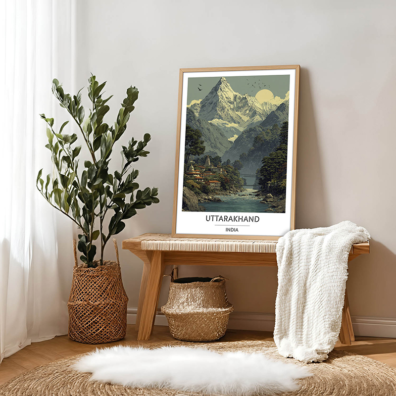 Himalayan Serenity of Uttarakhand Wall Art With Brown Frame - Small