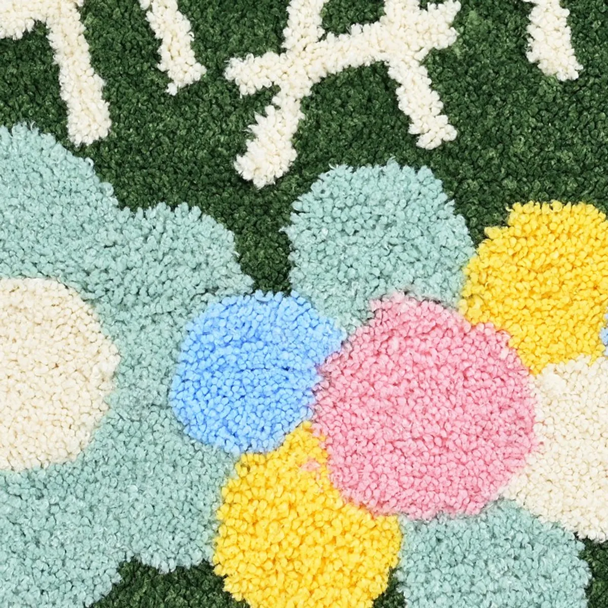 Close-up of the textured floral surface on the multicolour bath mat