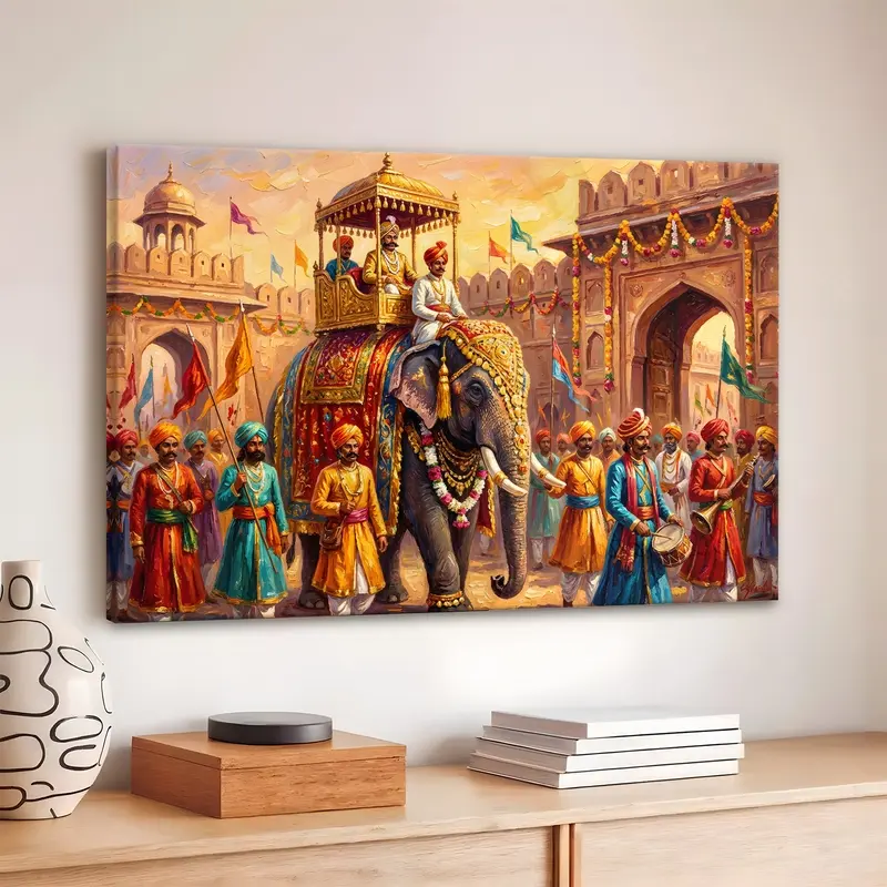 Royal Elephant Procession Festival Canvas Wall Painting