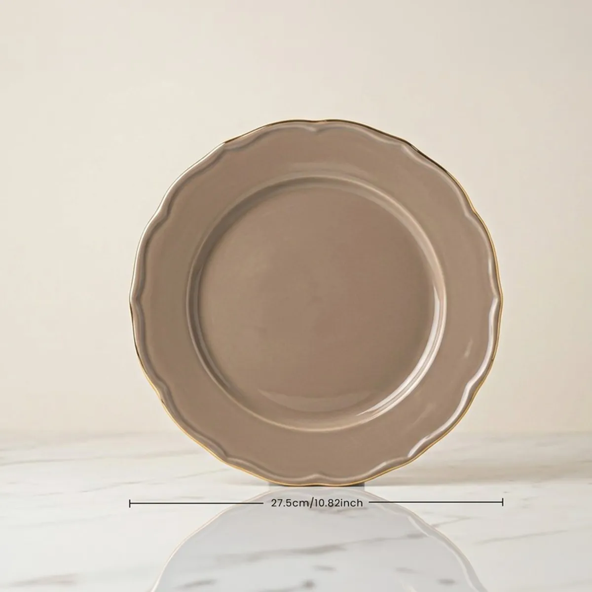 Single glossy thunder grey dinner plate with gold rim