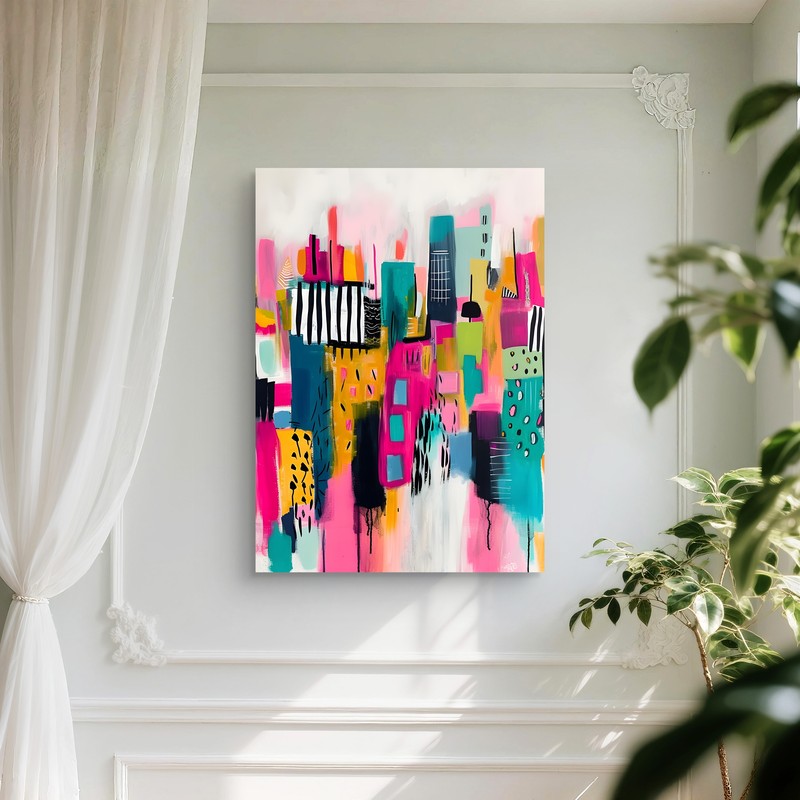 Neon City Canvas Wall Painting - Small