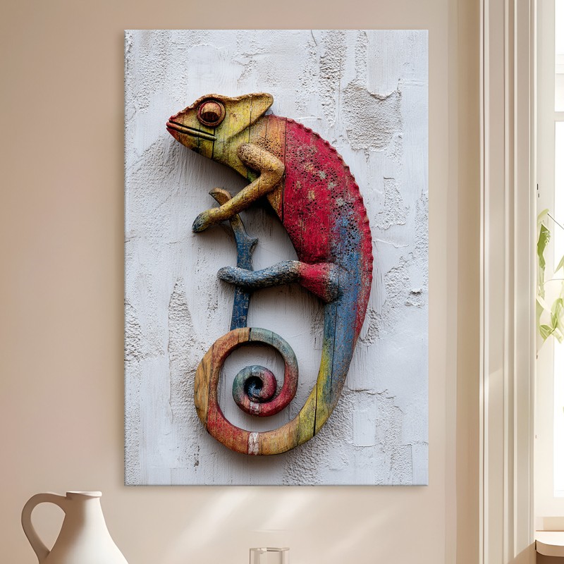 Sunset Chameleon Gallery Wrapped Canvas Wall Painting