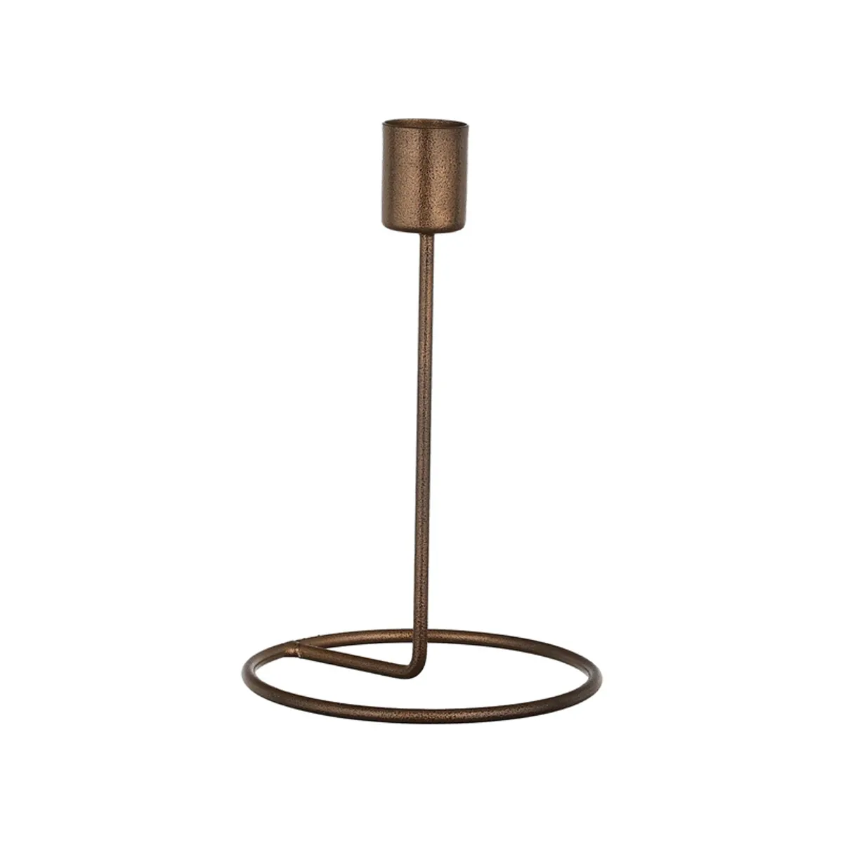 Single brown metal tealight holder with a tall stem and circular base